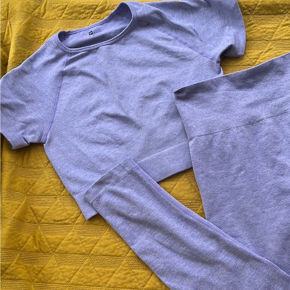 Purple athletic crop top and pants